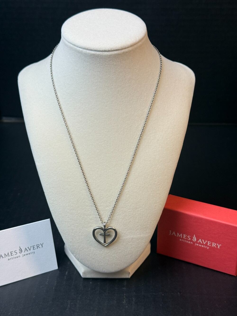 James Avery Sterling Cross In Heart Eternal Love Pendant Retired with 18" Chain
